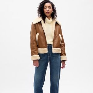 Gap Brown Leather Sherpa Jacket NBW